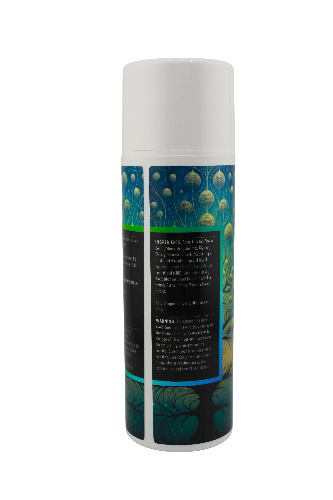 Side view of Radiant Relief Rub by ATMOSPHERE highlighting product information and botanical design on the CBD topical packaging.